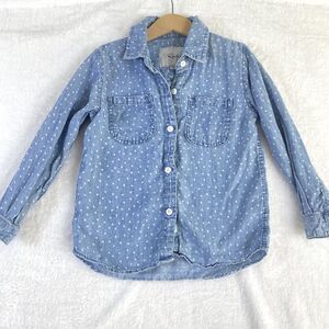 Rails Mini Shirt Girls' Sz 4-5 Y Hearts Chambray Long‎ Sleeve Button Up